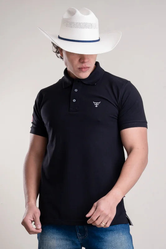 CAMISA POLO MASCULINA TEXAS FARM - NEW STYLE - CPM016 - PRETO