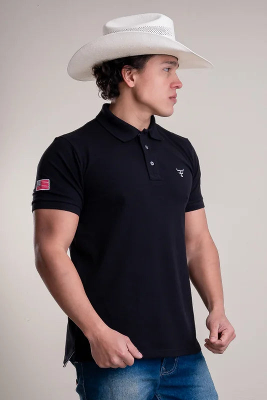 CAMISA POLO MASCULINA TEXAS FARM - NEW STYLE - CPM016 - PRETO