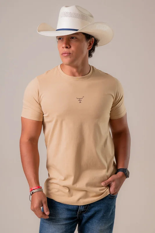 CAMISETA MASCULINA TEXAS FARM - SIMPLY - CM615 - BEGE AREIA/ MARROM CAFE