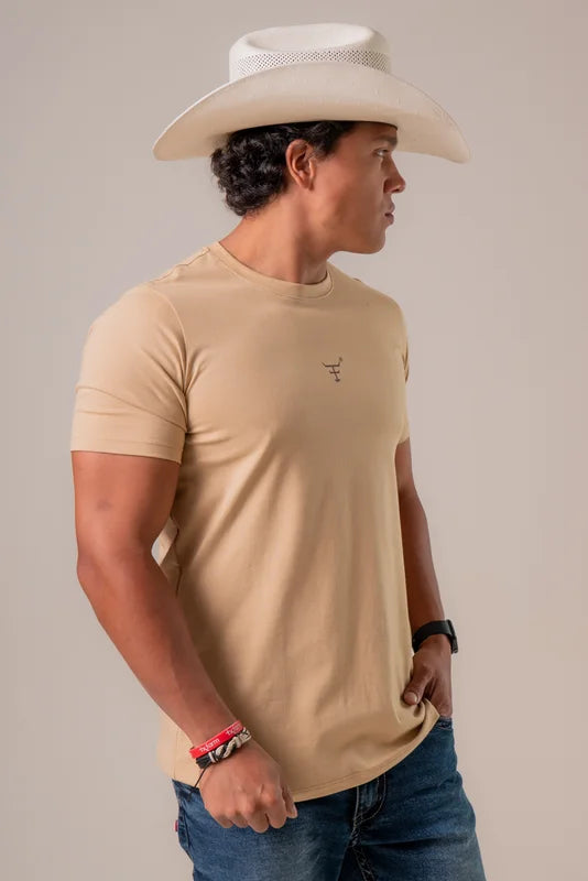 CAMISETA MASCULINA TEXAS FARM - SIMPLY - CM615 - BEGE AREIA/ MARROM CAFE