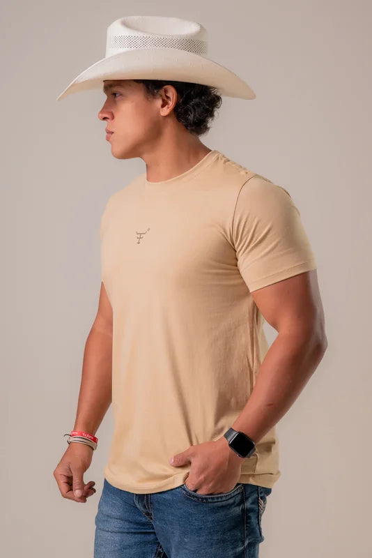 CAMISETA MASCULINA TEXAS FARM - SIMPLY - CM615 - BEGE AREIA/ MARROM CAFE