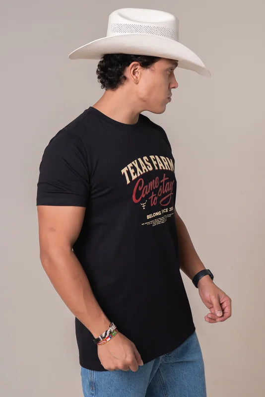 CAMISETA MASCULINA TEXAS FARM - STAY - CM694 - PRETO/ BEGE