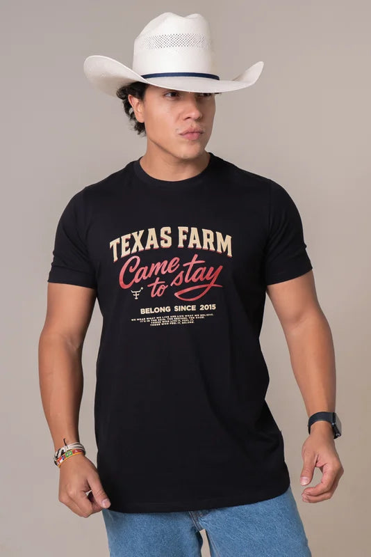 CAMISETA MASCULINA TEXAS FARM - STAY - CM694 - PRETO/ BEGE