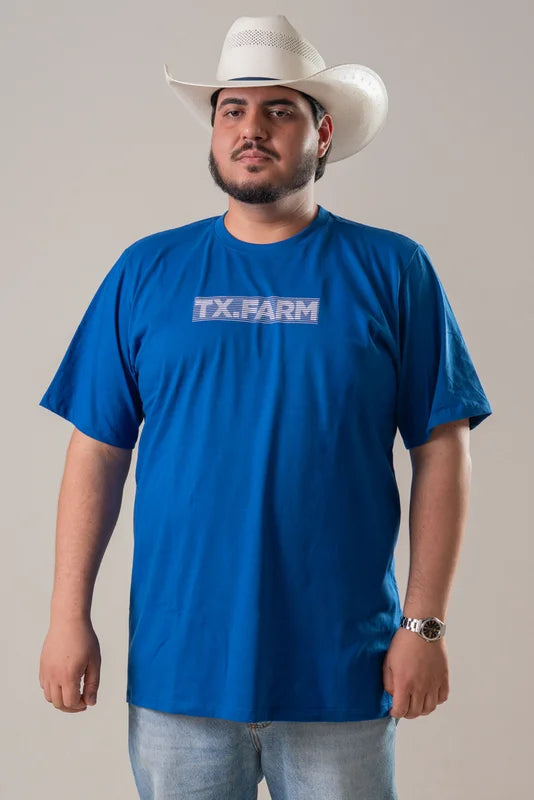 CAMISETA MASCULINA TEXAS FARM - CM682 - DO G3 AO G4 - AZUL ROYAL/ BRANCO