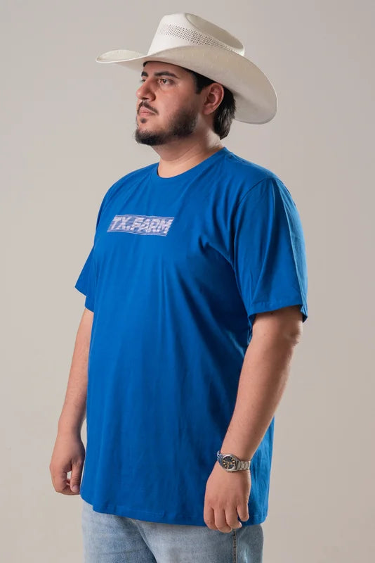 CAMISETA MASCULINA TEXAS FARM - CM682 - DO G3 AO G4 - AZUL ROYAL/ BRANCO