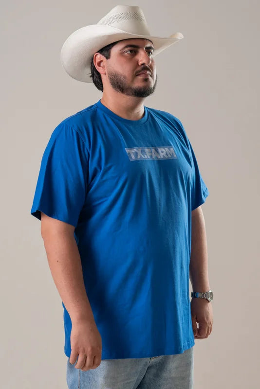CAMISETA MASCULINA TEXAS FARM - CM682 - DO G3 AO G4 - AZUL ROYAL/ BRANCO