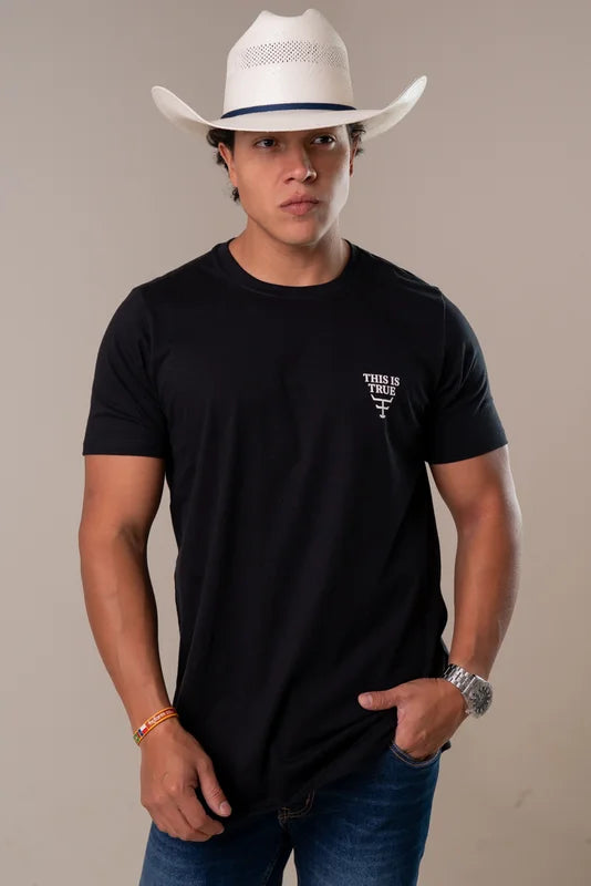 CAMISETA MASCULINA TEXAS FARM - DRAW - CM697 - PRETO/ OFF-WHITE