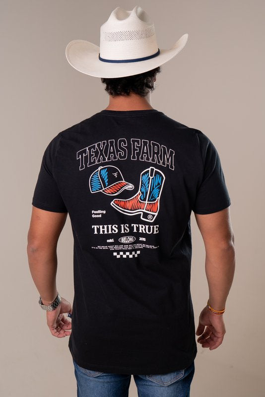 CAMISETA MASCULINA TEXAS FARM - DRAW - CM697 - PRETO/ OFF-WHITE