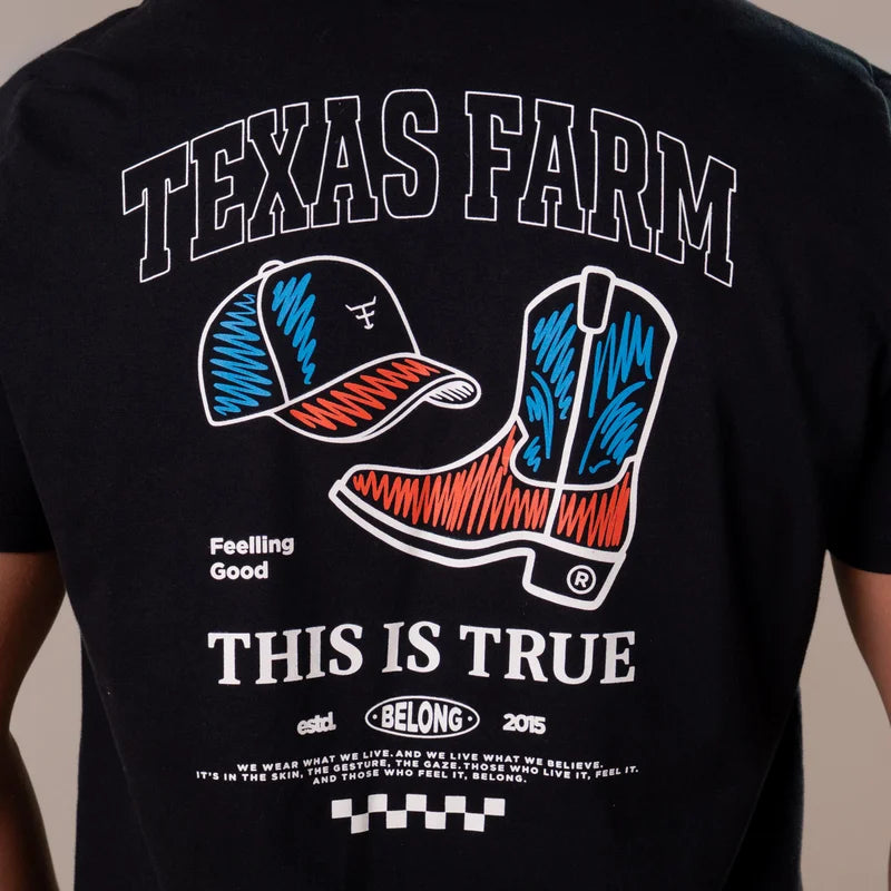 CAMISETA MASCULINA TEXAS FARM - DRAW - CM697 - PRETO/ OFF-WHITE