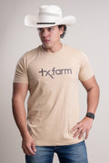 CAMISETA MASCULINA TEXAS FARM - CM258 - BEGE AREIA/ MARROM CAFE