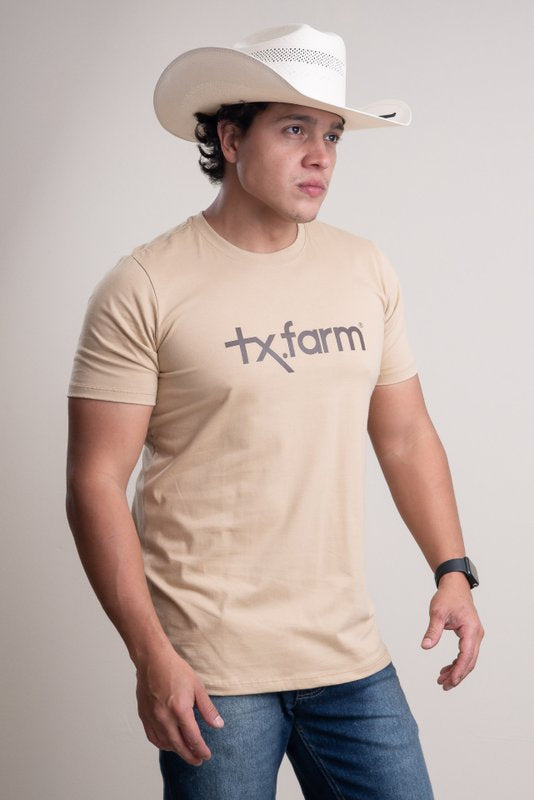 CAMISETA MASCULINA TEXAS FARM - CM258 - BEGE AREIA/ MARROM CAFE