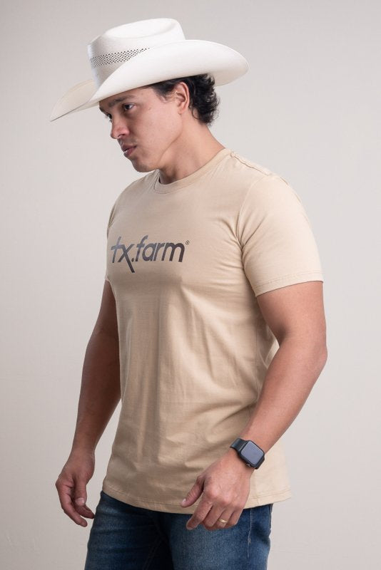 CAMISETA MASCULINA TEXAS FARM - CM258 - BEGE AREIA/ MARROM CAFE