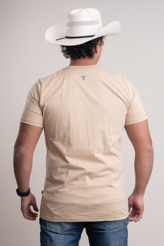 CAMISETA MASCULINA TEXAS FARM - CM258 - BEGE AREIA/ MARROM CAFE