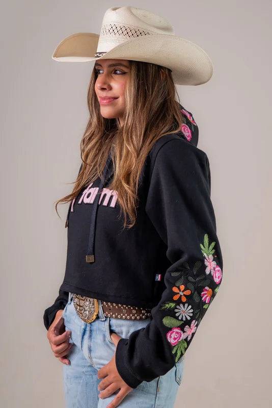 MOLETOM CROPPED FEMININO TEXAS FARM – FLORAL SILVESTRE – MCF002 – PRETO