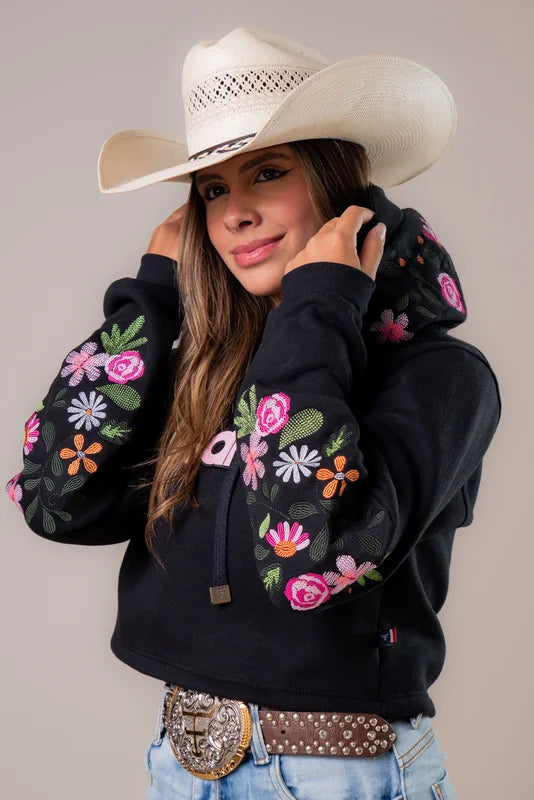 MOLETOM CROPPED FEMININO TEXAS FARM – FLORAL SILVESTRE – MCF002 – PRETO