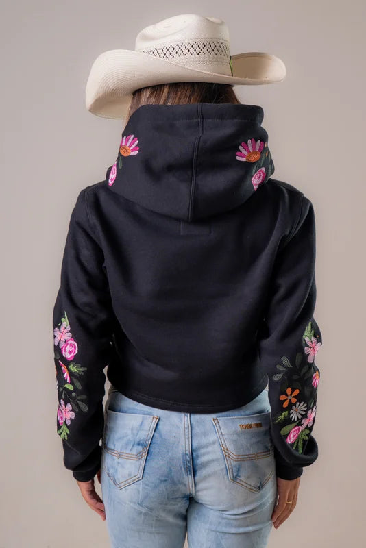 MOLETOM CROPPED FEMININO TEXAS FARM – FLORAL SILVESTRE – MCF002 – PRETO