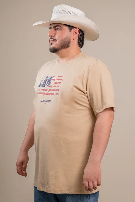 CAMISETA MASCULINA TEXAS FARM - CM672 - DO XG AO G2 - BEGE AREIA