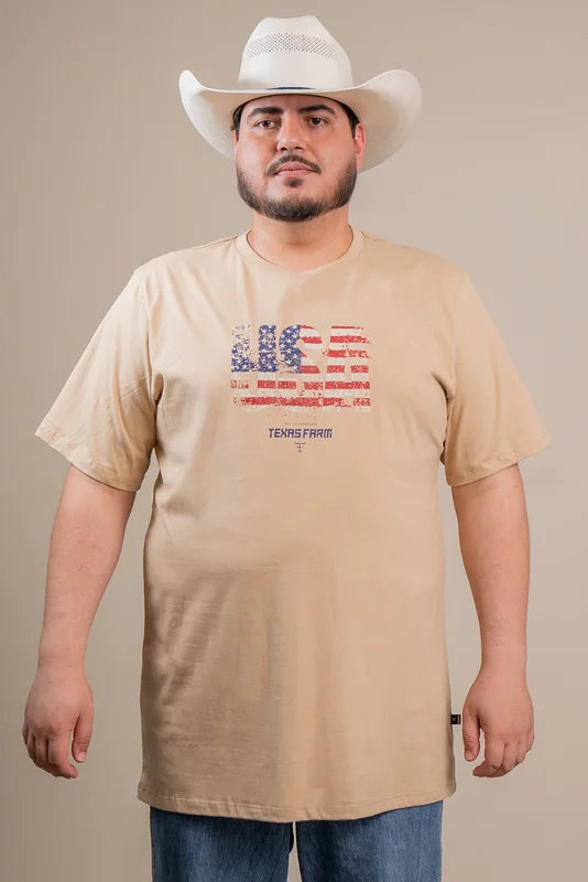 CAMISETA MASCULINA TEXAS FARM - CM672 - DO XG AO G2 - BEGE AREIA