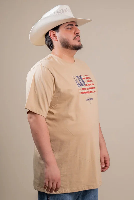 CAMISETA MASCULINA TEXAS FARM - CM672 - DO XG AO G2 - BEGE AREIA