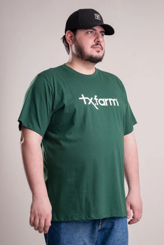 CAMISETA MASCULINA TEXAS FARM - CM258 - DO XG AO G2 - VERDE BANDEIRA/ OFF WHITE