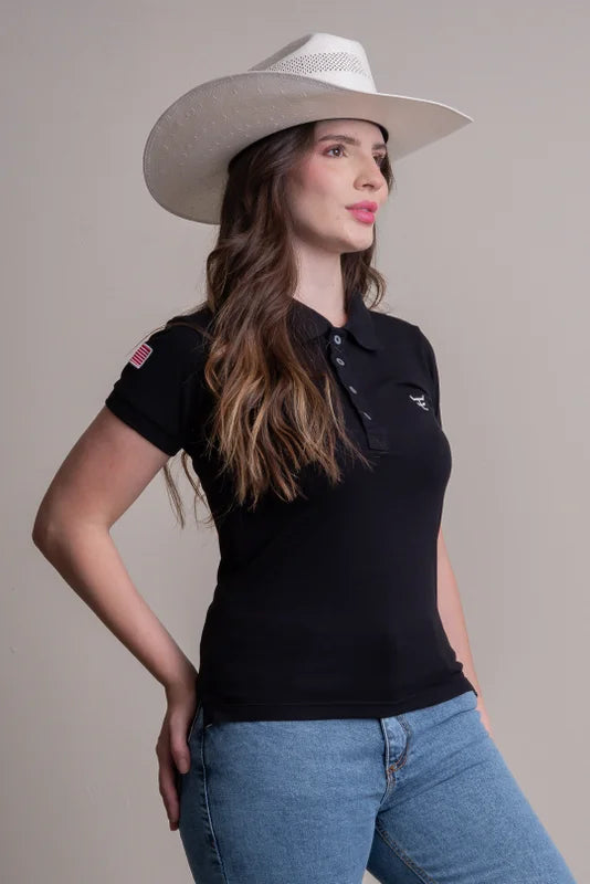 CAMISA POLO FEMININA TEXAS FARM - NEW STYLE - CPF011 - PRETO
