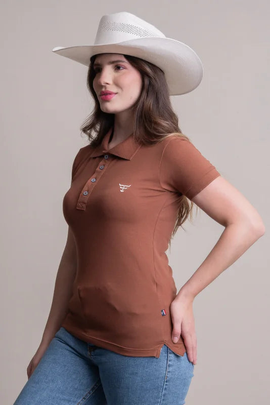 CAMISA POLO FEMININA TEXAS FARM - NEW STYLE - CPF011 - MARROM