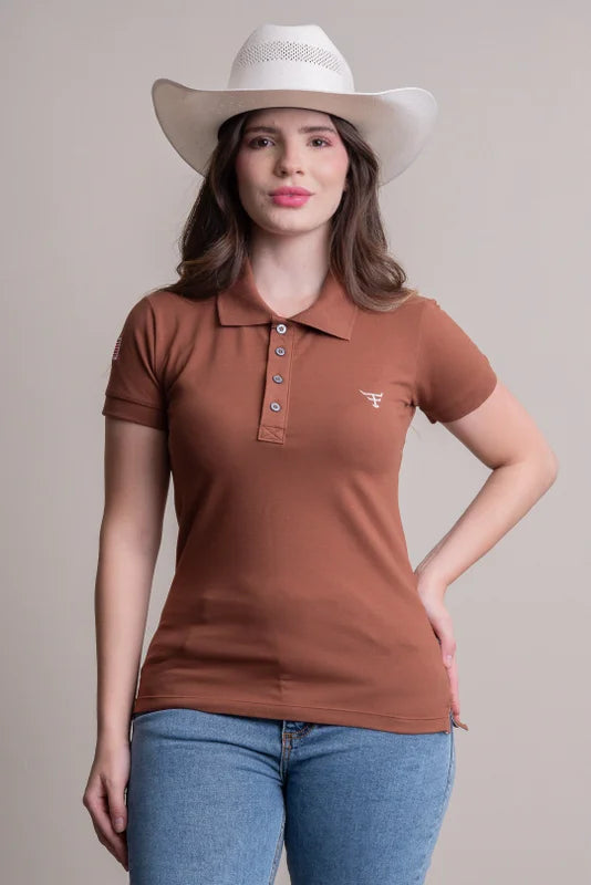 CAMISA POLO FEMININA TEXAS FARM - NEW STYLE - CPF011 - MARROM