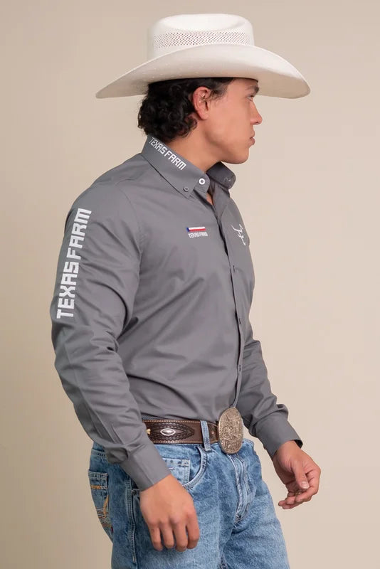 CAMISA COMPETICAO MASCULINA MANGA LONGA TEXAS FARM - CP009 - CINZA CHUMBO/ CINZA