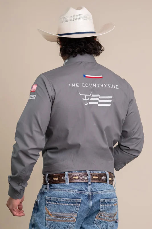 CAMISA COMPETICAO MASCULINA MANGA LONGA TEXAS FARM - CP009 - CINZA CHUMBO/ CINZA