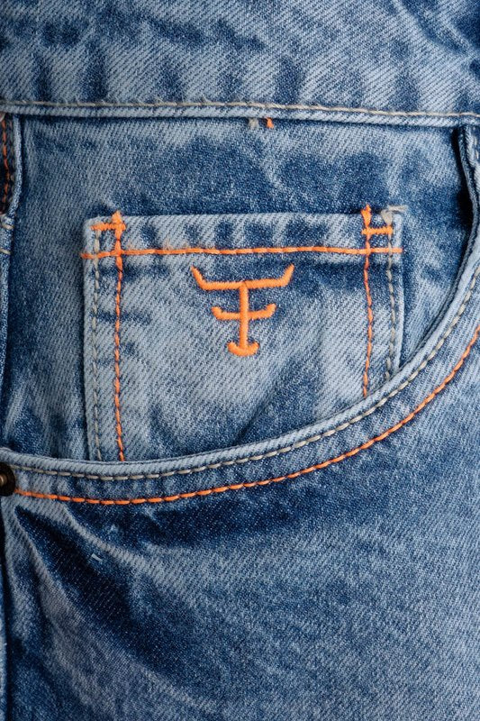 CALÇA JEANS MASCULINA TEXAS FARM - HARD 100% - PDM027 - LARANJA NEON